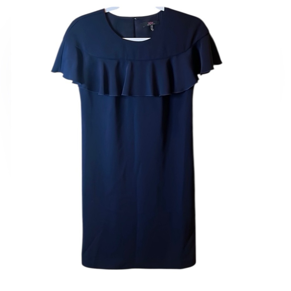 Trina Turk Blue Ruffled Sheath Dress with Flutter Sleeves - Picture 1 of 10